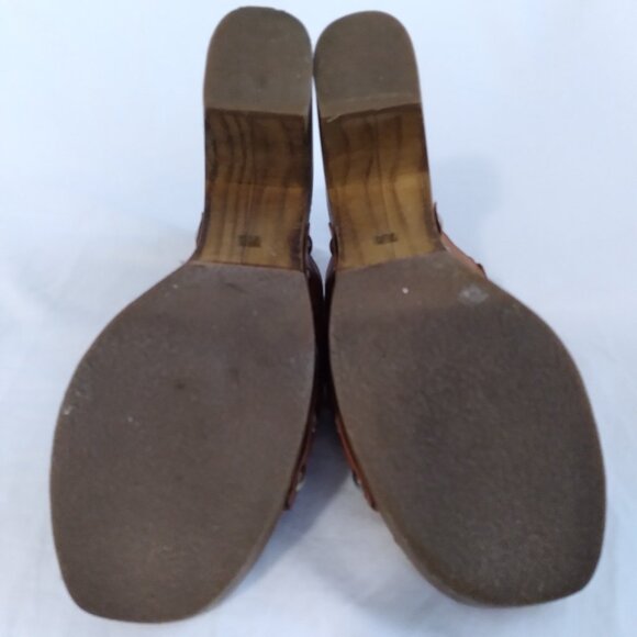 Chelsea & Violet "Verger" Brown Leather Open Toe Platform Heeled Mule Size 7.5 - Picture 9 of 11